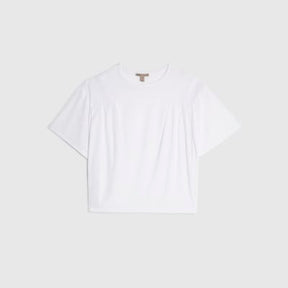 White Short Sleeve Shoulder Pleat T-Shirt