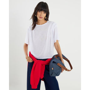 White Short Sleeve Shoulder Pleat T-Shirt