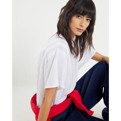 White Short Sleeve Shoulder Pleat T-Shirt