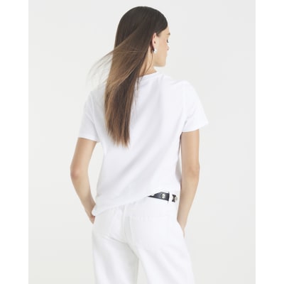 White Short Sleeve Snake Detail T-shirt