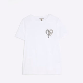 White Short Sleeve Snake Detail T-shirt