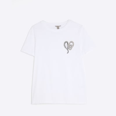 White Short Sleeve Snake Detail T-shirt