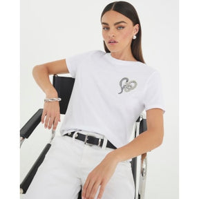 White Short Sleeve Snake Detail T-shirt