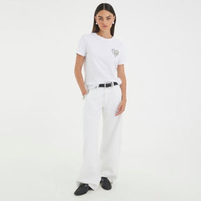 White Short Sleeve Snake Detail T-shirt
