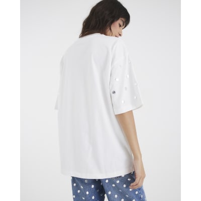 White Short Sleeve Studded T-shirt