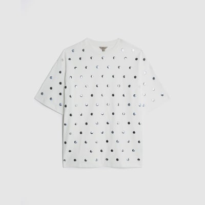 White Short Sleeve Studded T-shirt