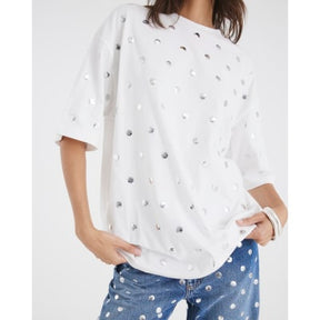 White Short Sleeve Studded T-shirt