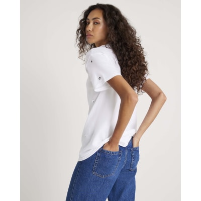 White Short Sleeve Studded T-shirt