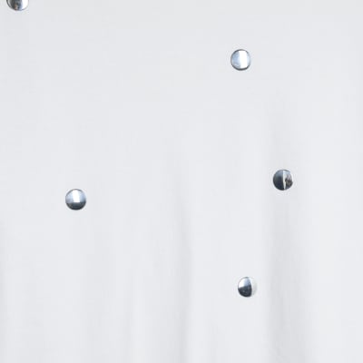 White Short Sleeve Studded T-shirt