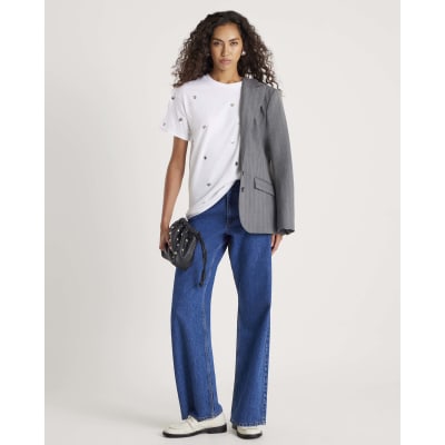 White Short Sleeve Studded T-shirt