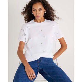 White Short Sleeve Studded T-shirt