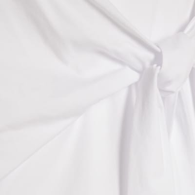 White Short Sleeve Tie Side T-shirt