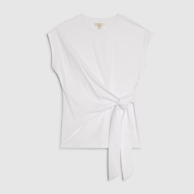 White Short Sleeve Tie Side T-shirt