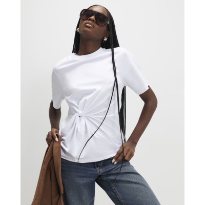 White Short Sleeve Twist Front T-shirt