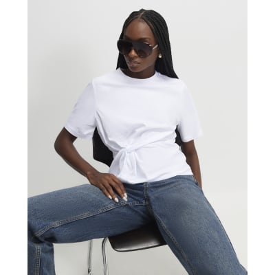 White Short Sleeve Twist Front T-shirt