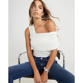 White Sleeveless Asymmetric Drape Top