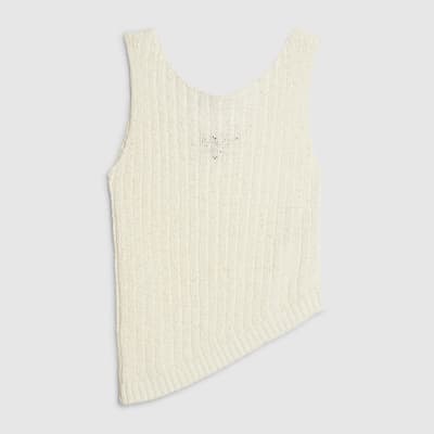 White Sleeveless Asymmetric Knit Vest Top