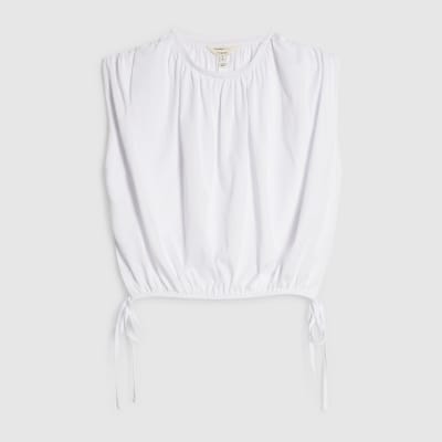 White Sleeveless Bubble Hem Top