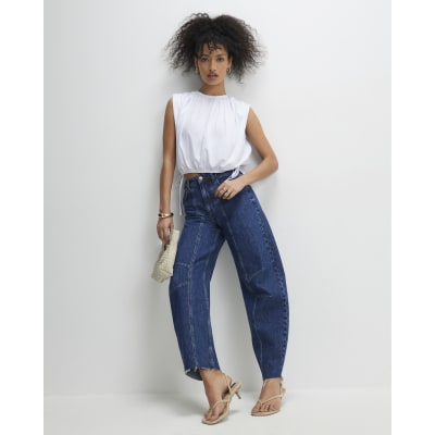White Sleeveless Bubble Hem Top