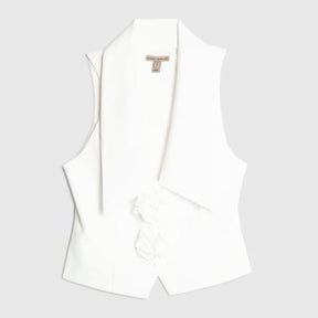 White Sleeveless Collared Corsage Top