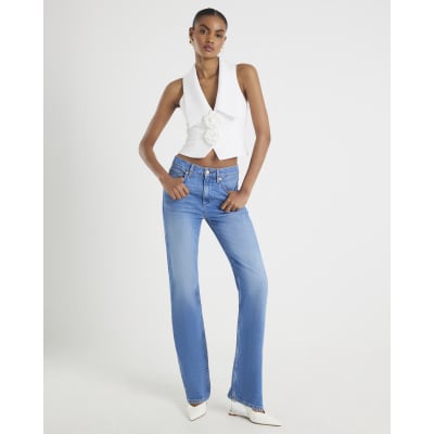 White Sleeveless Collared Corsage Top