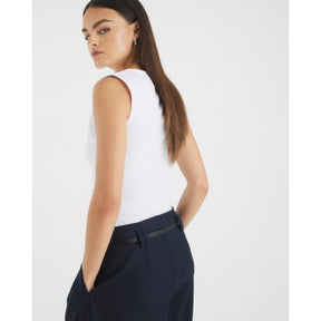 White Sleeveless Cowl Neck Drape Tank Top