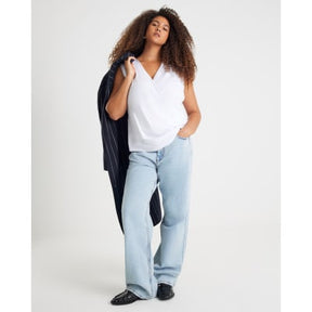 White Sleeveless Cowl Neck Drape Tank Top