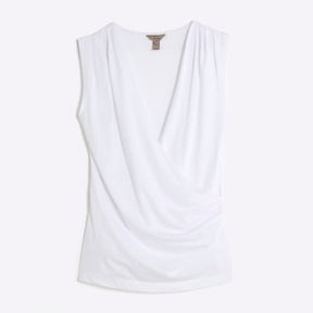 White Sleeveless Cowl Neck Drape Tank Top