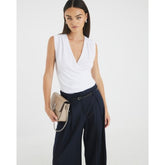 White Sleeveless Cowl Neck Drape Tank Top