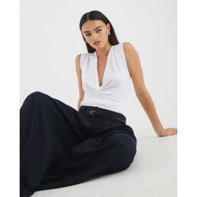 White Sleeveless Cowl Neck Drape Tank Top