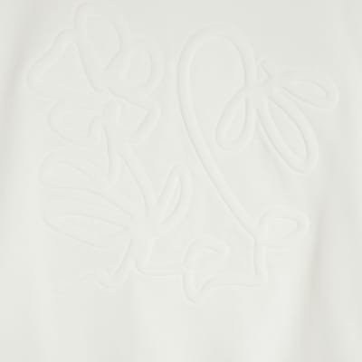 White Sleeveless Embossed Sweatshirt Top