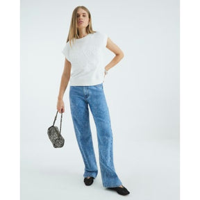 White Sleeveless Embossed Sweatshirt Top