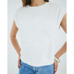White Sleeveless Embossed Sweatshirt Top