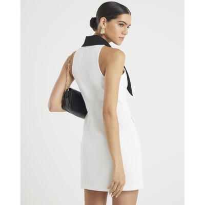 White Sleeveless Monochrome Mini Dress