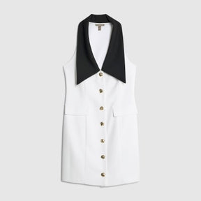 White Sleeveless Monochrome Mini Dress