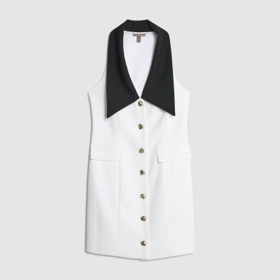 White Sleeveless Monochrome Mini Dress