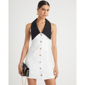 White Sleeveless Monochrome Mini Dress