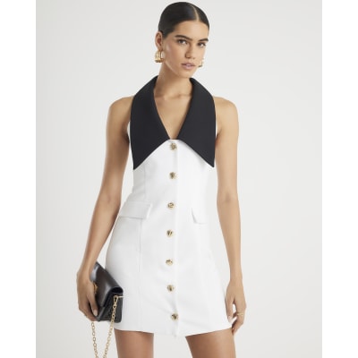 White Sleeveless Monochrome Mini Dress