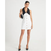 White Sleeveless Monochrome Mini Dress