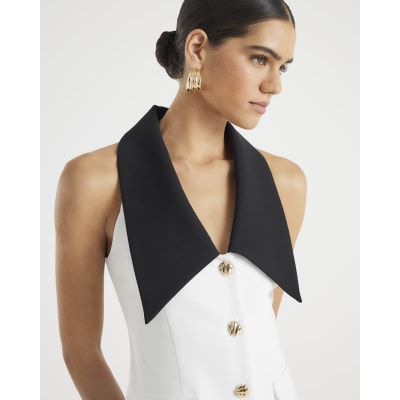 White Sleeveless Monochrome Mini Dress