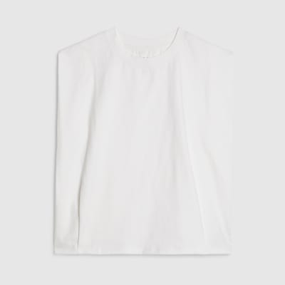 White Sleeveless Pleat Detail Top