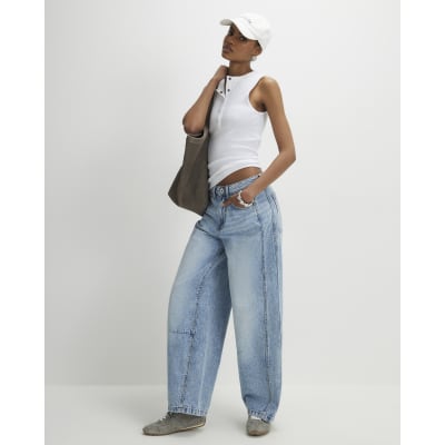 White Sleeveless Ribbed Popper Top