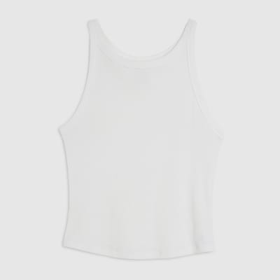 White Sleeveless Ribbed Tank Top