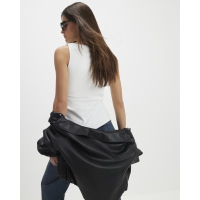 White Sleeveless Slash Neck Top