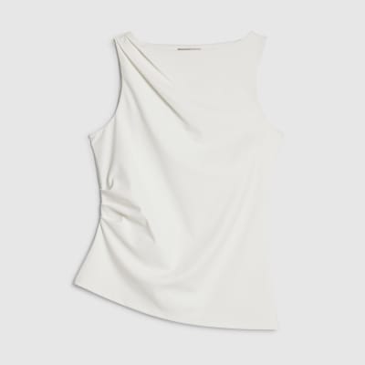 White Sleeveless Slash Neck Top