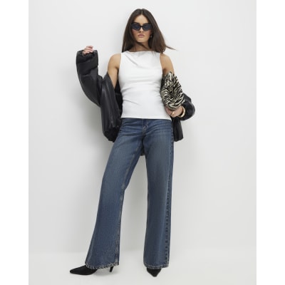 White Sleeveless Slash Neck Top