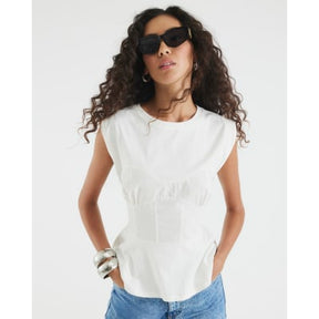 White Sleeveless Tie Back Corset Top