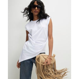 White Sleeveless Twist Front Shoulder Pad Top