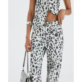 White Spot Print Relaxed Straight Leg Jeans