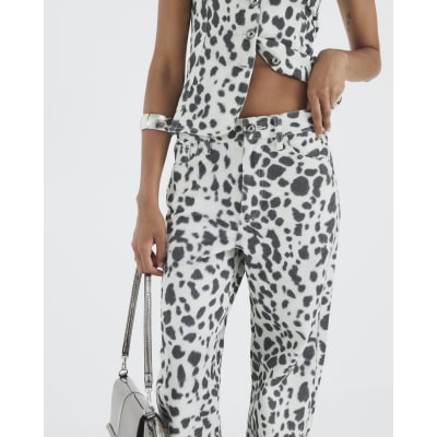 White Spot Print Relaxed Straight Leg Jeans